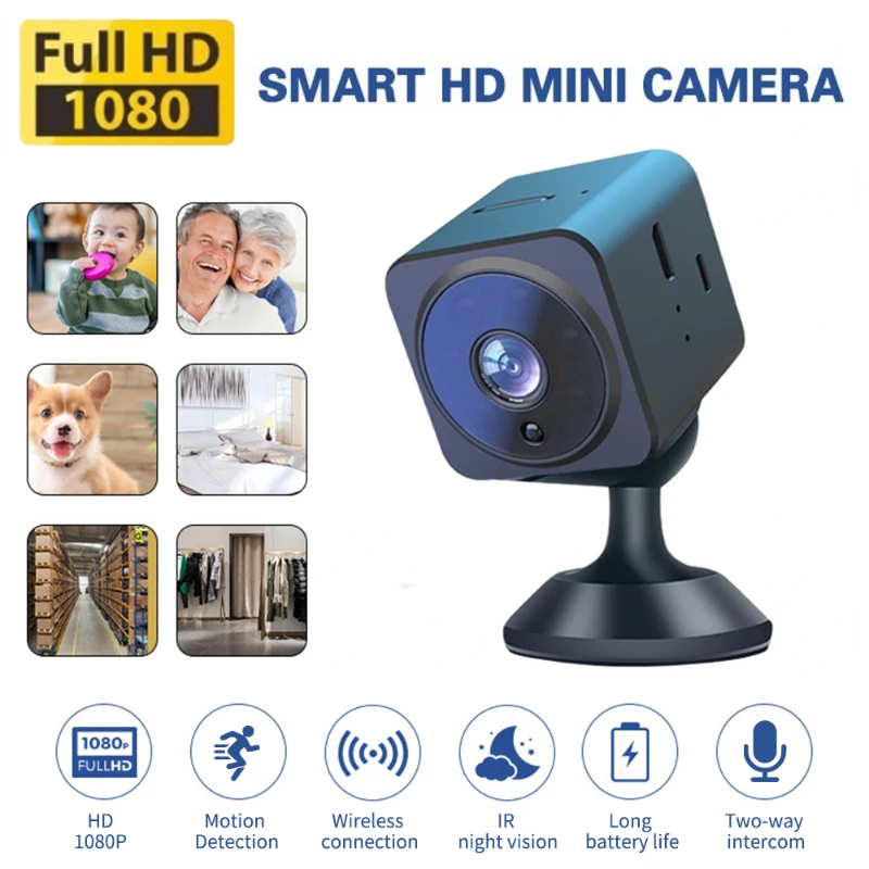 2MP Wireless Wifi Mini Camera Night Vision 2 Way Audio Elderly Baby Pet Nanny Cam 1080P Home Security Camcorders 600mah Battery