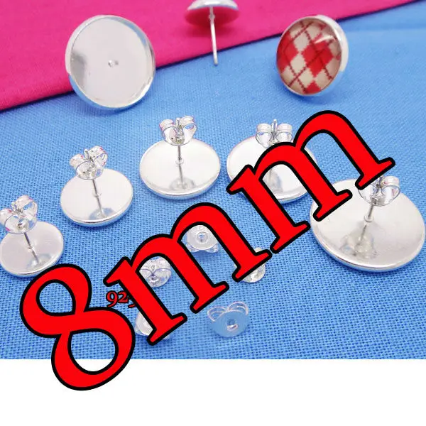20sets Copper Material Sterling Silver Plated Ear Nuts+Ear Stud Blanks inner 8-16mm Tray for Cabochons DIY Jewelry Earrings |