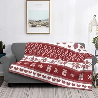 red spring autumn nordic snowflake deer christmas pattern flannel blanket four seasons holiday thr