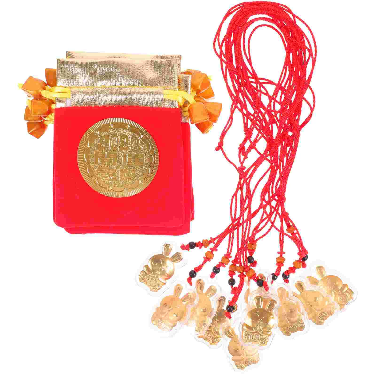 

10 sets of Rabbit Pendant with Red Rope Packing Pouches Necklace Pendants