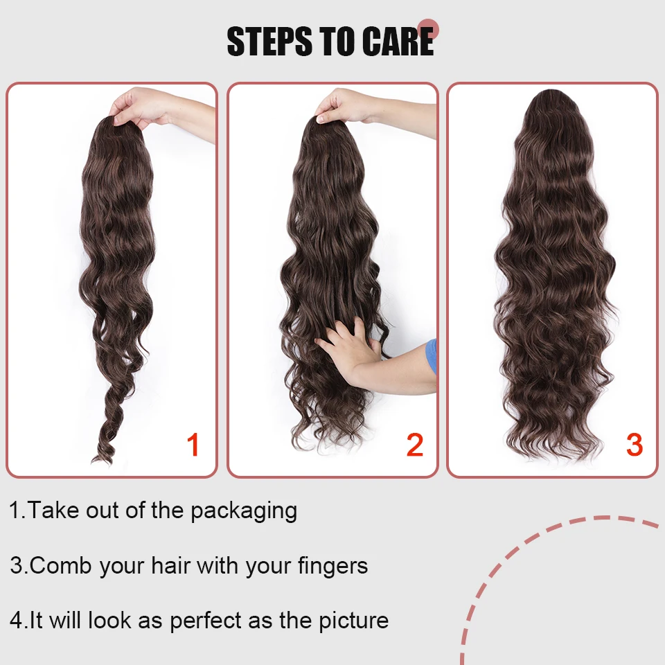 MONIXI Synthetic Long Wavy Ponytail Hair Synthetic Drawstring Ponytail Clip in Hairpiece Black Wave Ponytail for Black Women