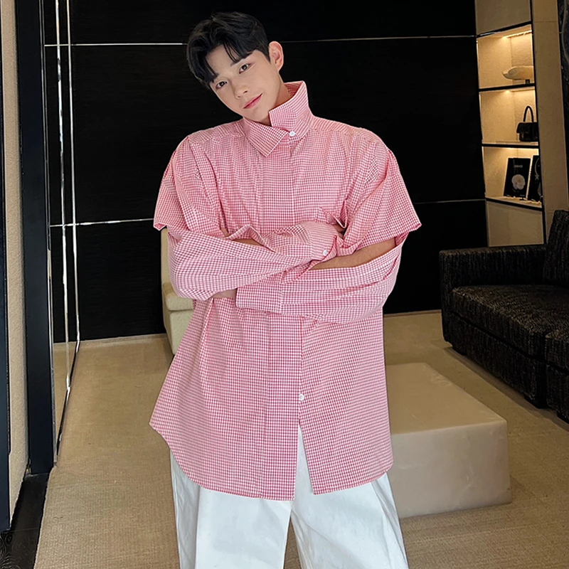 LUZHEN Многофункциональные рубашки в клетку с лоскутным дизайном и длинными