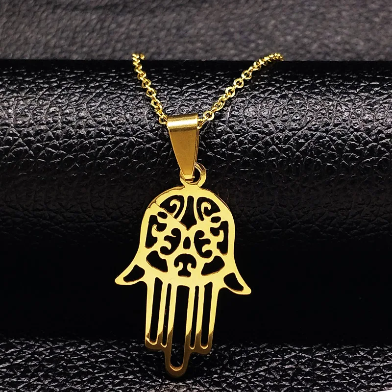 

Hamsa Hand Necklaces Statement Stainless Steel Hamsa Chocker Necklace acero inoxidable collares joyas N168S08