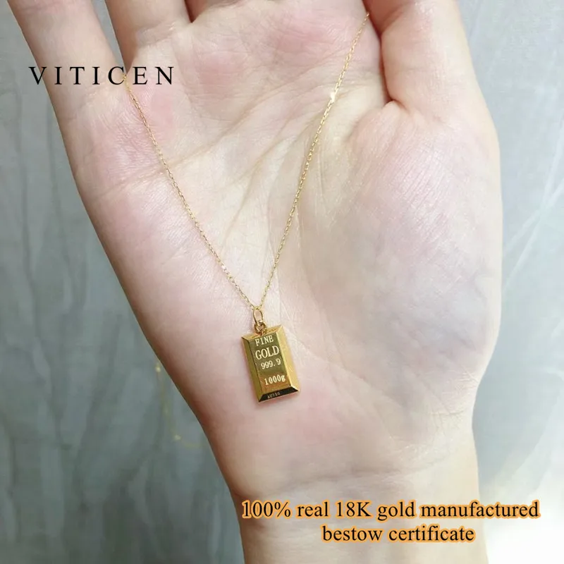 VITICEN Real 18K Gold Bricks AU750 Pendant Get Rich Necklace For Men Women Fine Gift Elegant Good Presents Classic Fashion images - 6