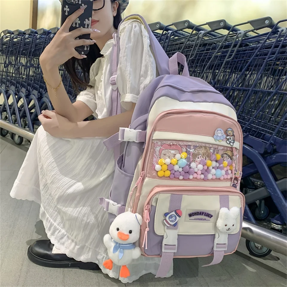 

Милые женские рюкзаки, водонепроницаемый нейлоновый школьный рюкзак с несколькими карманами для студенток, женские милые рюкзаки для ноут...