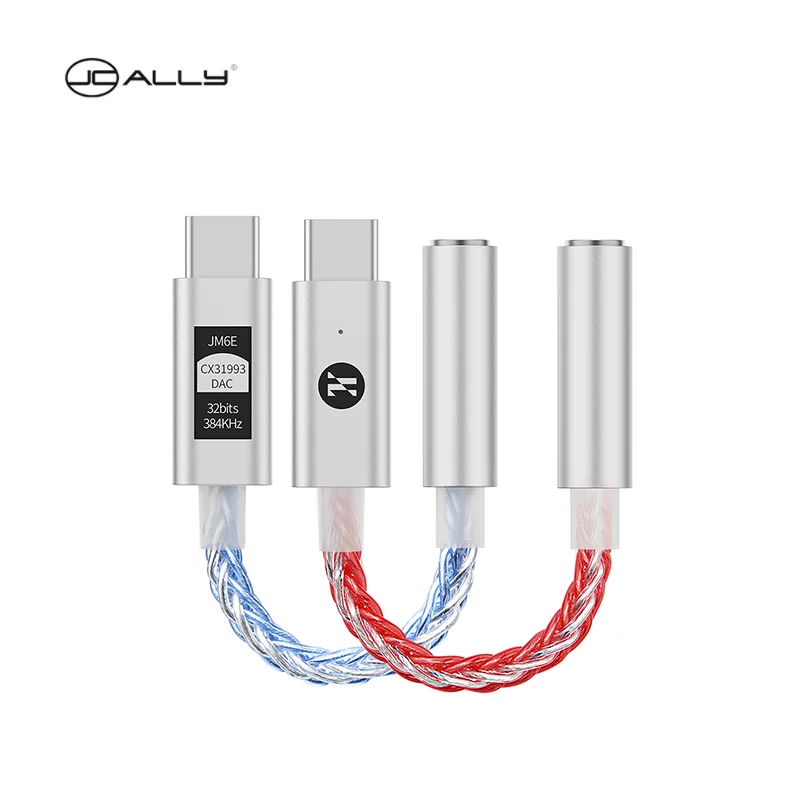 

JCALLY JM6E Conexant CX31993 DAC Chip Digital Audio Protable Amp Type C to 3.5mm PCM 32 bit/384kHz Support Mic Phone Call