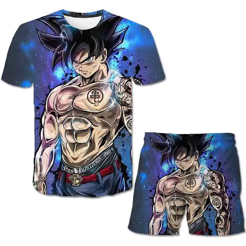 

2022 Children Dragon-ball Clothing Sets Summer Short Sleeve Tops Shorts 2Pcs Sets Kids Summer Costume Boys Girls Suit 4-14 Year