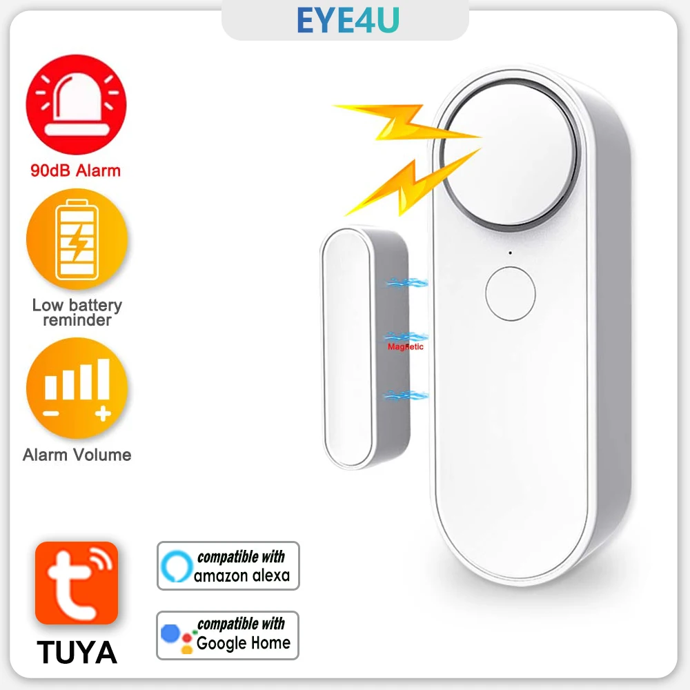 

Смарт-детекторы открытой/закрытой двери Tuya, Wi-Fi, датчик окон, уведомление приложения, оповещение/звуковая сигнализация безопасности Alexa