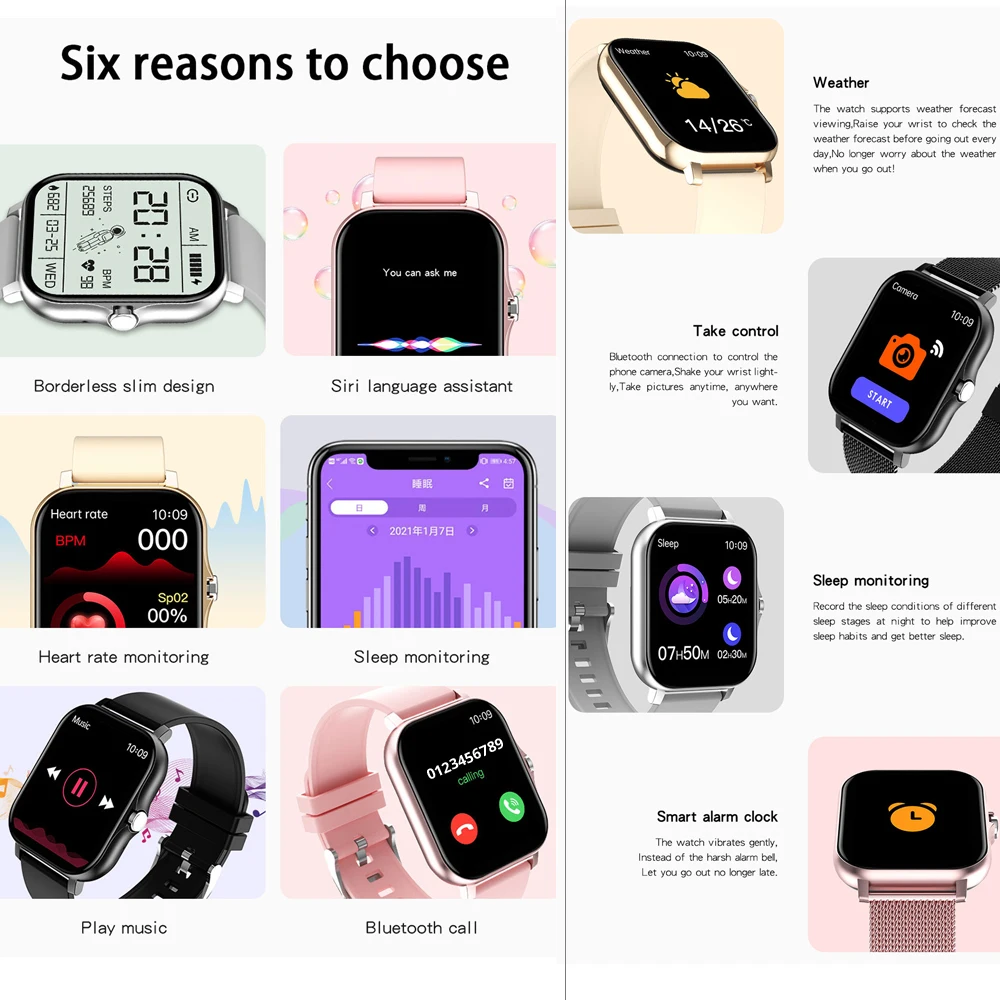 

Смарт-часы с сенсорным экраном 1,69 дюйма и поддержкой Bluetooth