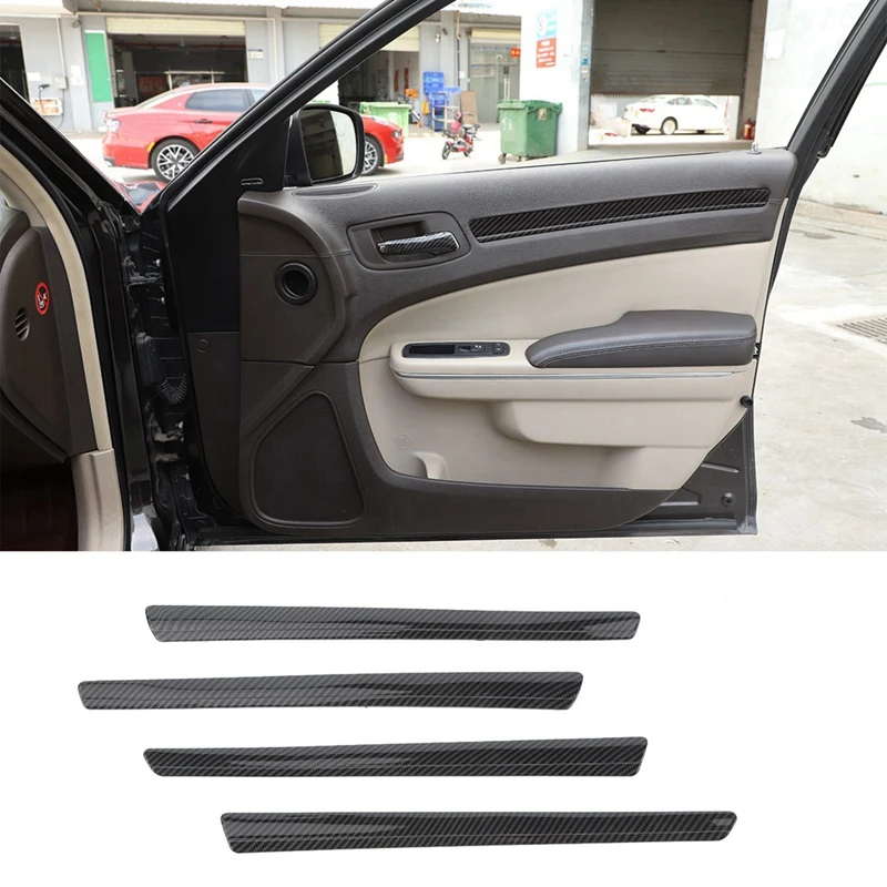 For Dodge Chrysler 300C 2011+ Carbon Fiber Car Inner Door Strip Cover Trim Decoration Sticker Interior Accessories, 4PCS