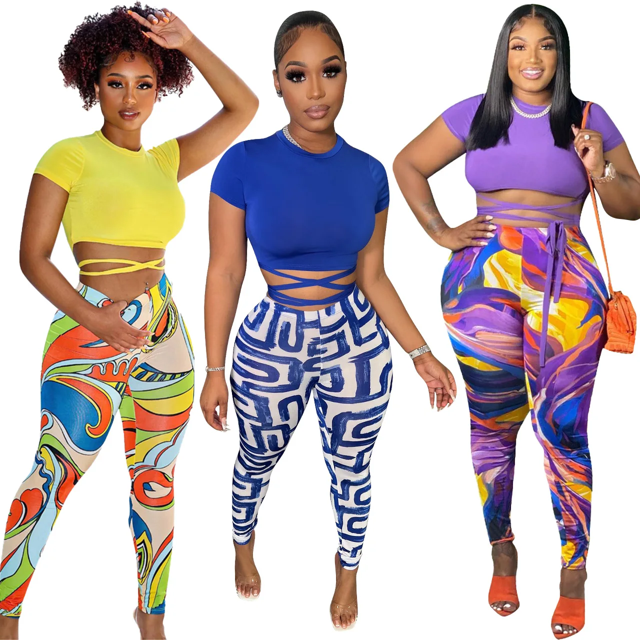

Europe and The United States 2022 Women's Special Printing Suit Tight Straps Sports and Leisure Two-piece Suit