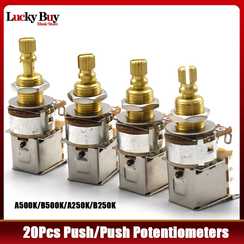 

20PC Guitar Potentiometer Push Push Potentiometer A250K / B250K / A500K / B500K Copper Long Split Shaft