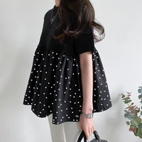 polka dots t shirt women new fashion casual loose short sleeved blouse spring summer ladies patchwork cute tops 2022 tee shirts
