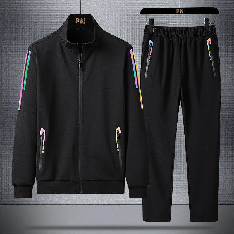 Plus Size Casual Mens Tracksuits Sportswear Jackets + Pants Two Piece Running Sets Jogging Suit Outfits Breathable Gym Clothes