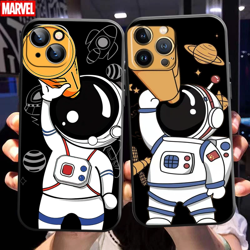 

Cute Astronaut Cartoon For Apple iPhone 13 12 11 Pro Mini X XR XS Max SE 5 6 6S 7 8 Plus Phone Case Carcasa Black Coque Soft