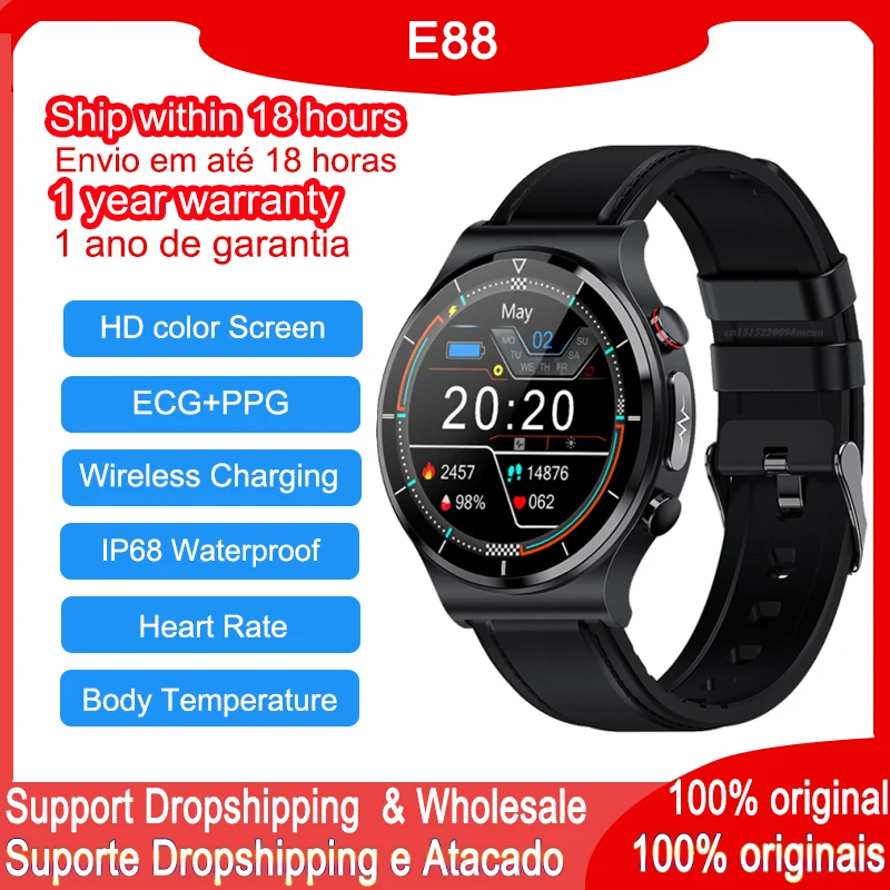 

Смарт-часы E88 мужские с экраном 1,32 дюйма, водостойкие, IP68