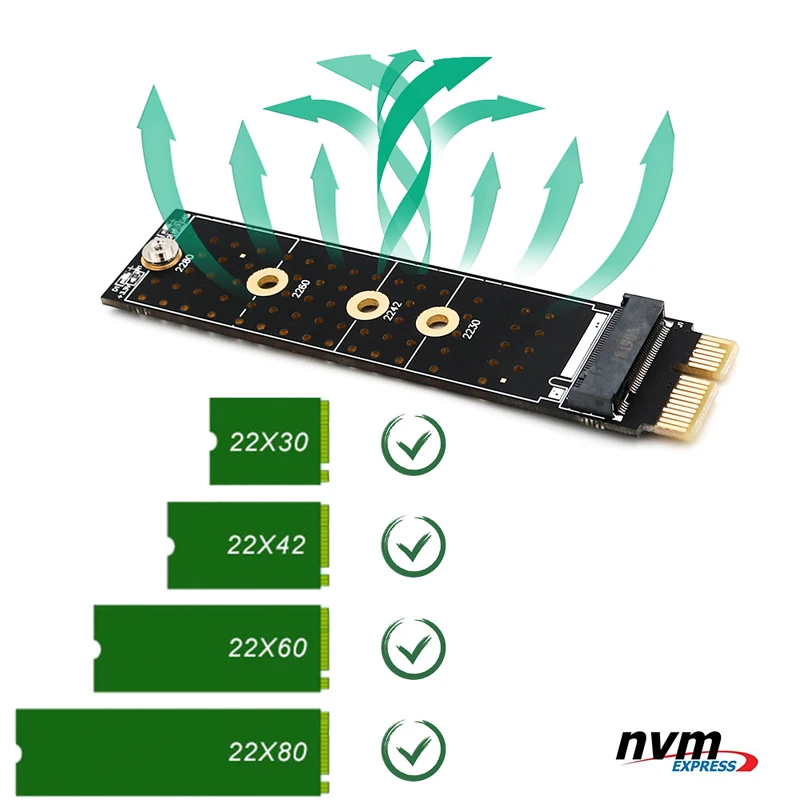 Адаптер PCIE-M2 NVMe SSD M2 PCIE X1 Raiser PCI-E PCI Express M Соединитель в форме ключа поддерживает 2230