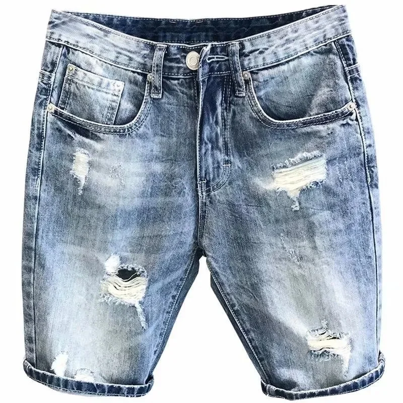

New Tide Ripped Denim Shorts Men's Summer Korean Version Trend Social Spirit Guy Handsome Ins Five-point Pants Medium