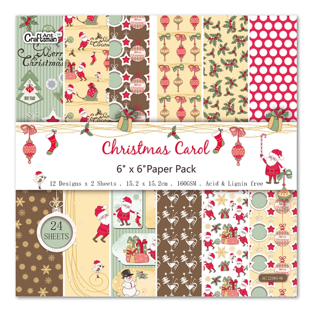 

24 sheet 6"X6" christmas carol patterned paper Scrapbooking paper pack handmade craft paper craft Background pad