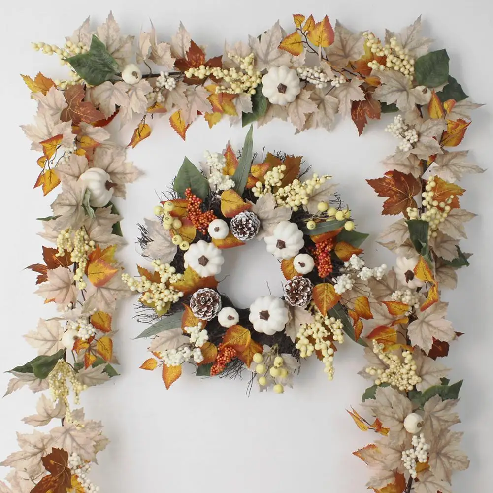

180/270cm Artificial Maple Leaf Rattan Garland Halloween Door Maple Strips Thanksgiving Decoration Christmas Hanging Wall L H8b8