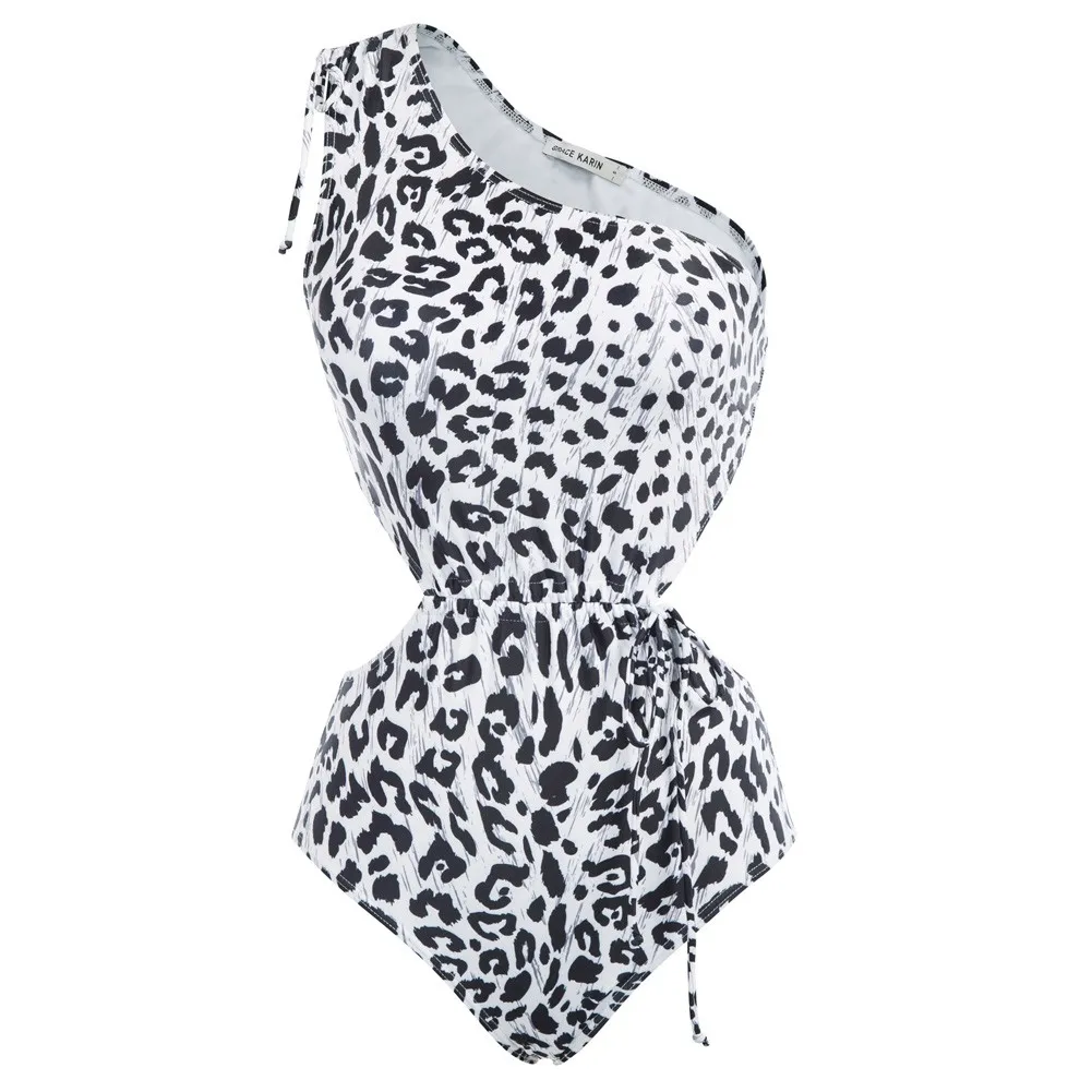 

GK Swimwear Women 2022 Sexy Leopard Print Bathing Suits Woman One-Piece Swimsuit Hollow Waisted One Shoulder Bikinis New