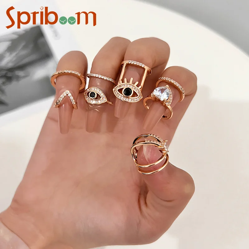 

2023 Devil Eye Nail Ring Gold Color Geometric Fingertip Rings for Women Trendy Zircon Exquisite Jewelry Party Girls Accessories