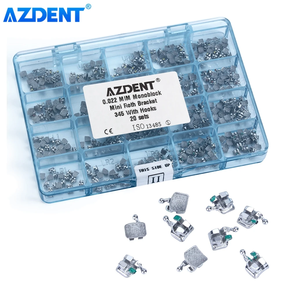

AZDENT 400pcs Dental Bracket Orthodontic MIM Monoblock Braces Mini Roth MBT 022 018 Hooks 3 4 5 AZDENT