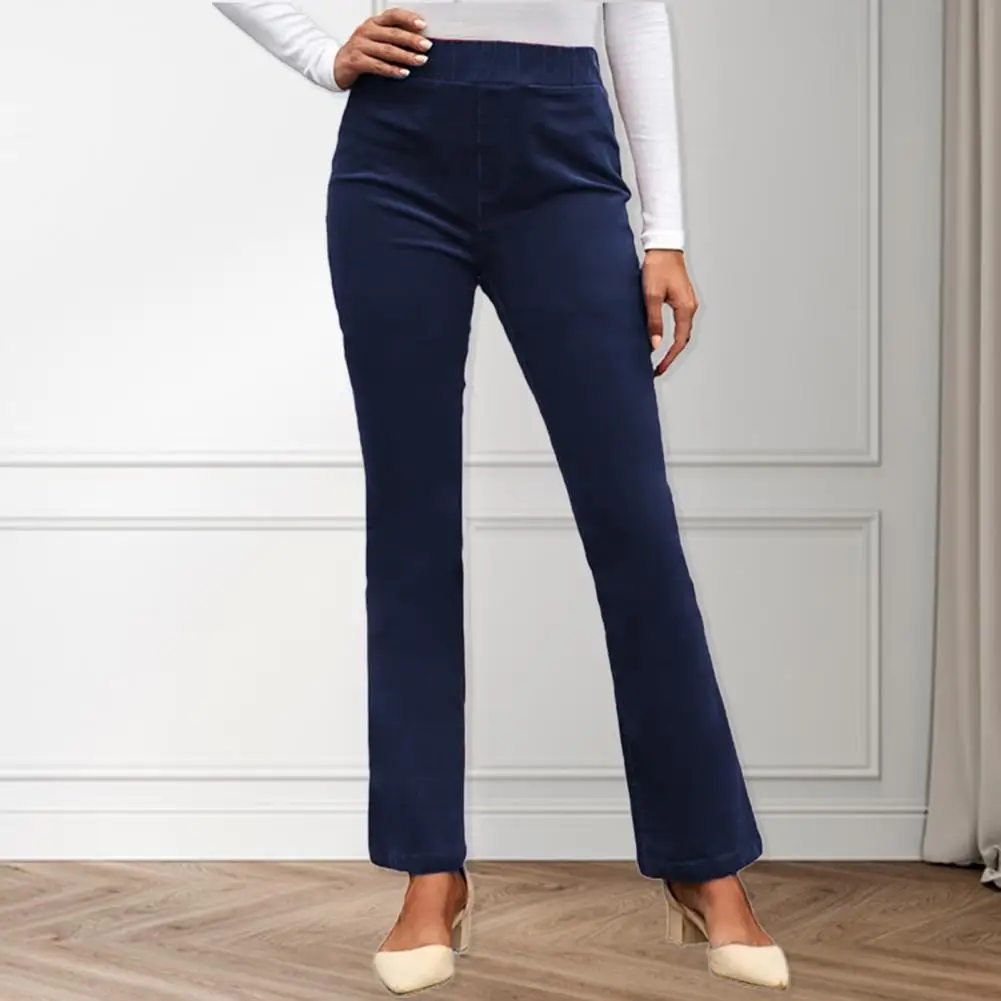 

Flared Trousers Elastic Waist High Waisted Solid Color Slim Fit Casual Corduroy Autumn Winter Women Bell Bottom Pants Streetwear
