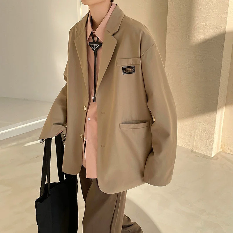 

Hybskr Harajuku Casual Men Blazers New Design Ins Man Suits Jackets Korean Streetwear Casual Male Label Loose Jacket Coats