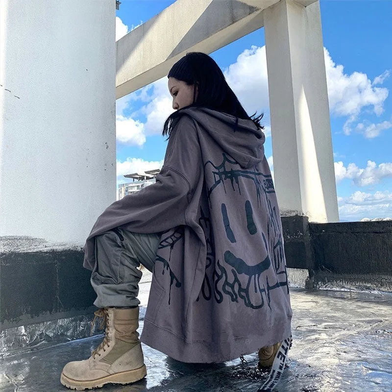 Женская забавная толстовка с капюшоном в стиле каваи и граффити принтом монстров
