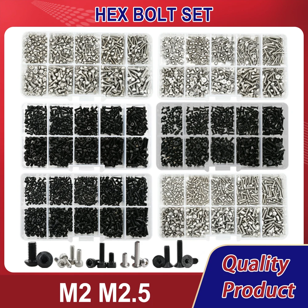 

500Pcs M2 M2.5 Small Screw Bolt Kit 4mm 5mm 6mm 8mm 10mm Electrical Screws Hex Hexagon Socket Cap Laptop PCB Allen Bolts Set