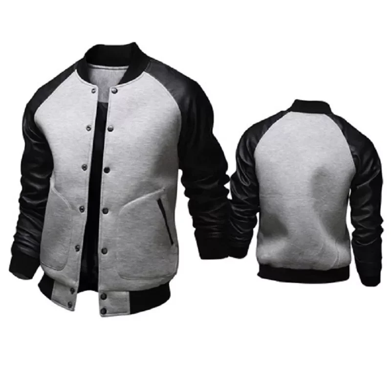 

NEW IN Winter Hot-Selling Men's Baseball Jacket Big Pockets and Leather Sleeves Casual Sports Stand-up Collar Jacket