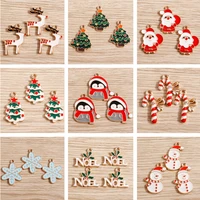 10pcs enamel charms christmas charms for jewelry making animal deer santa claus tree bell charms pendants for diy necklaces gift