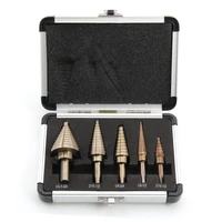 drill hole new large cone cutter step bit set 5 pieces hss tool case