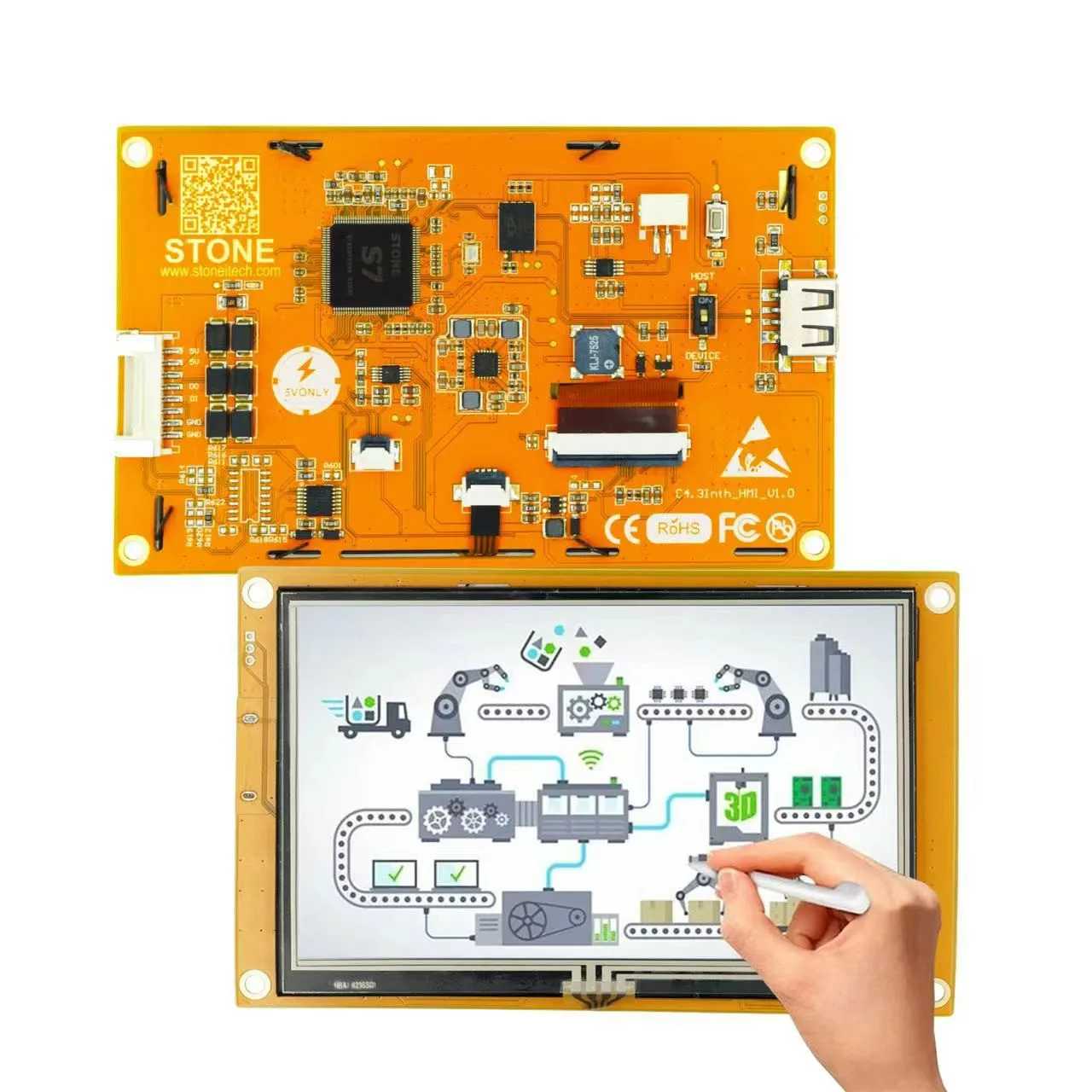 SCBRHMI 4.3 Inch Full Color LCD Display HMI Resistive Touch Screen Built-In RTC With RS232 Port for Arduino
