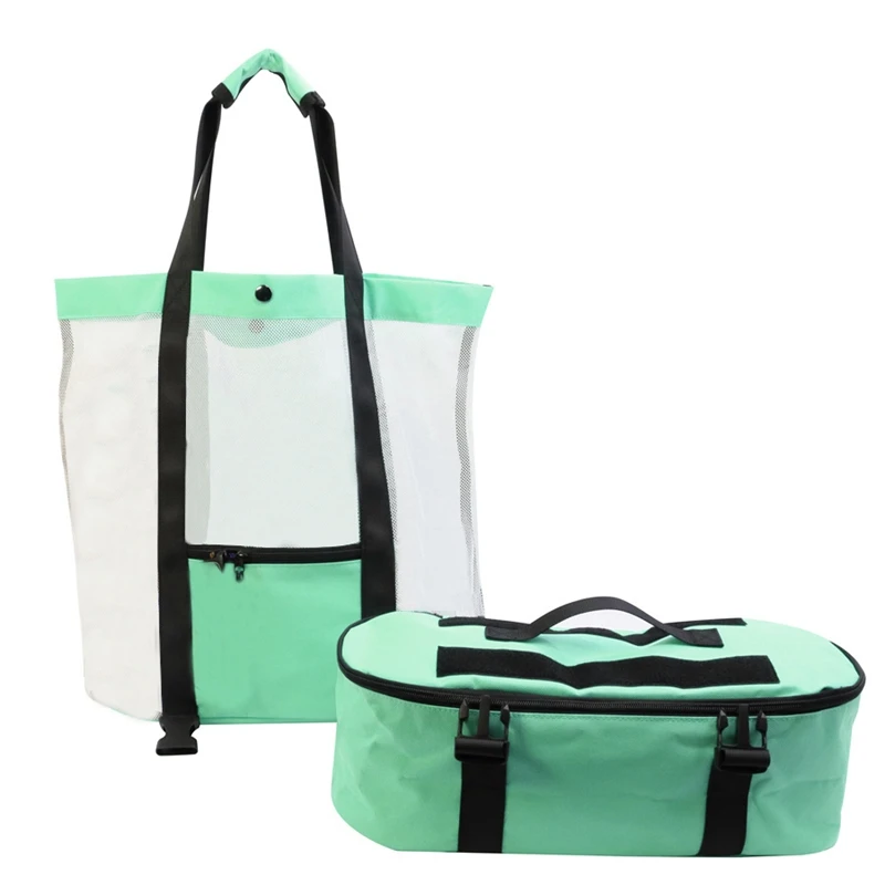 

2-In-1 Detachable Mesh Beach Bag For Toys, Towels, Flip-Flops, Lunch Boxes, Portable Beach Storage Bag With Thermal Bag