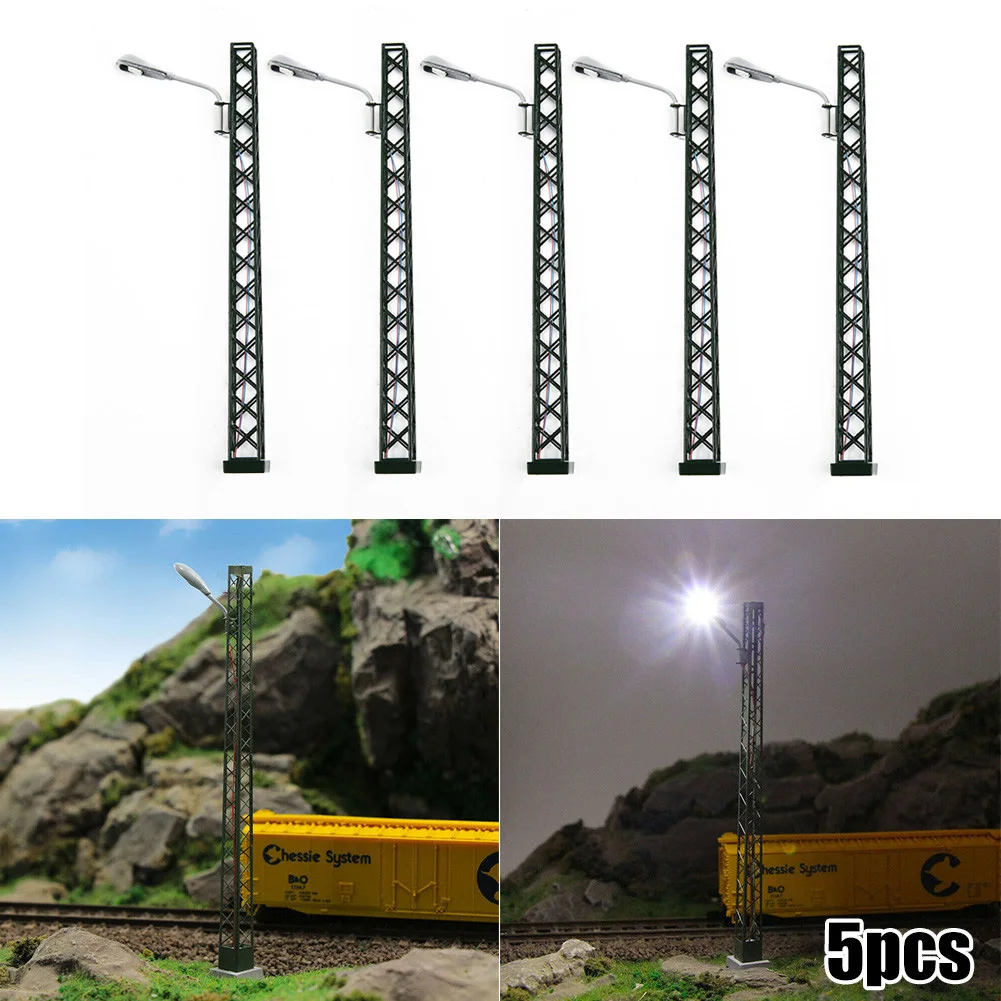 

5Pcs Model Railway Lights Lattice Mast Light, Gauge H0 Light Layout LED Lamp Resistors Model Train Artificial Miniature Decor