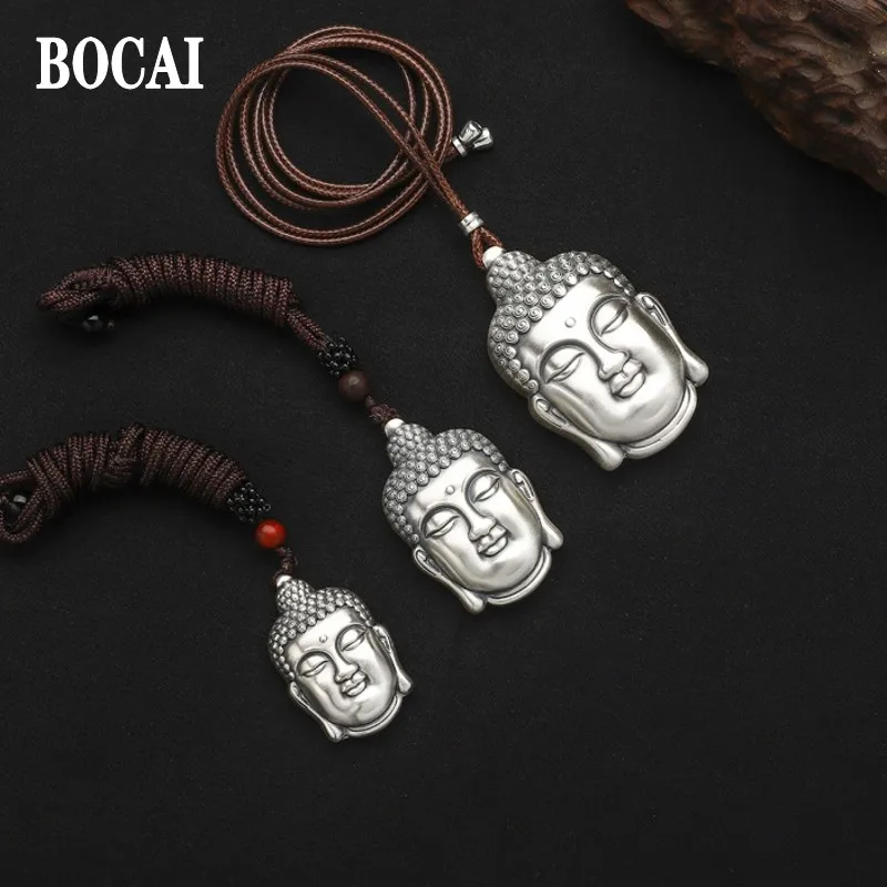 BOCAI 2022 Real S999 Pure Silver Buddha Head Retro Ethnic Style Pendant for Men and Women Personalized Couple Jewelry