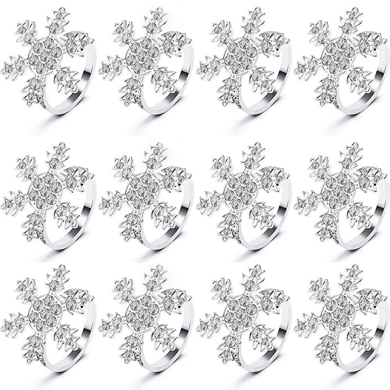 

Christmas Snowflake Napkin Rings Holders For Christmas Dinners Parties, Table Decoration Accessories 12Pcs