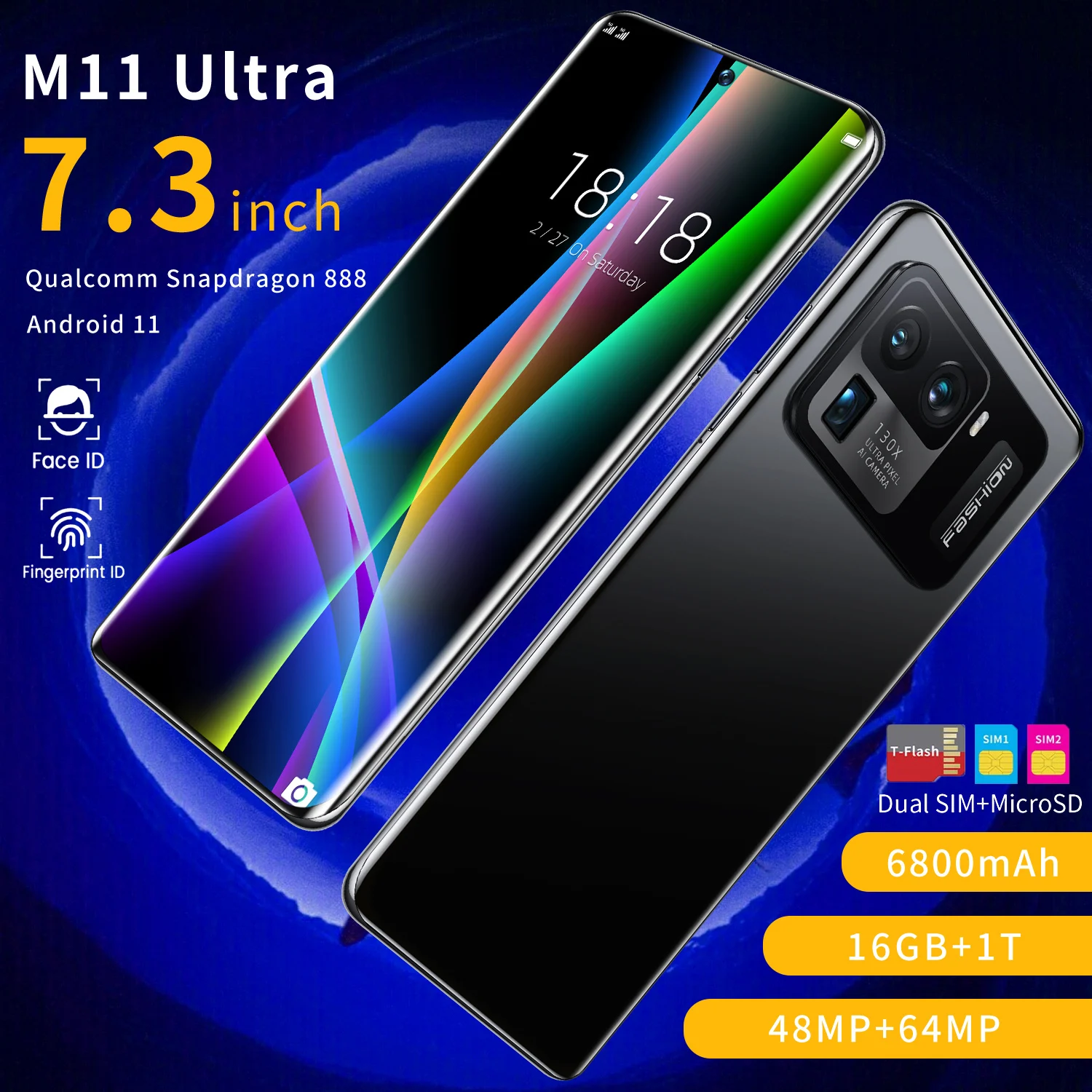 

Telefon M11 Ultra 16GB 1T Global Version Celular 5G Qualcomm 888 Dual Card Android 11 7.3 Inch 6800mAh Unlock 4G LTE Smartphone
