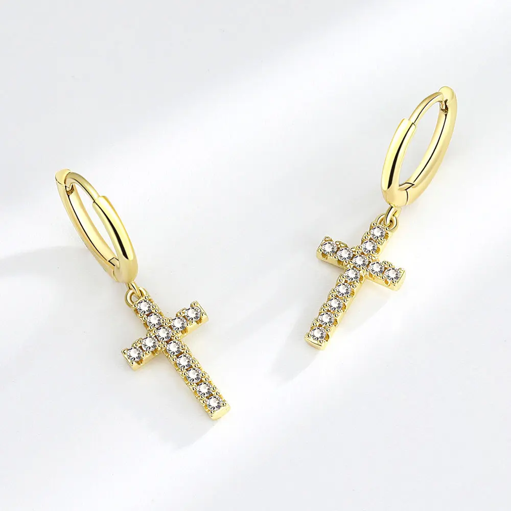 

VENTFILLE 925 Stamp Gold Color Cross Earrings for Women Girl Zircon Fashion Classic Jewelry Festival Gift Dropshipping Wholesal