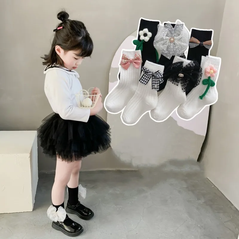 

Детские гольфы с оборками, Длинные Детские Школьные носки с цветочным кружевом для девочек 0-8 лет