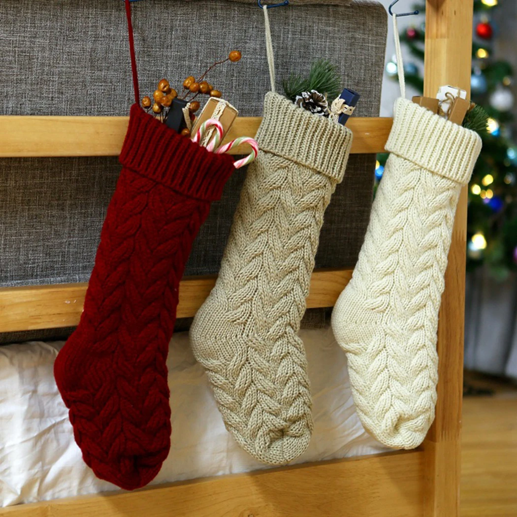 46cm Large Size Cable Knit Knitted Christmas Festival Gift Bag Fireplace Xmas Tree Hanging Ornaments Decor ForChristmas Navidad