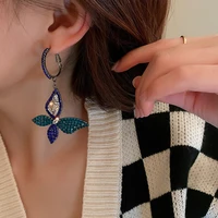 luxury blue butterfly zircon crystal dangle earrings for women shiny rhinestone weddings party jewelry accessories drop shipping