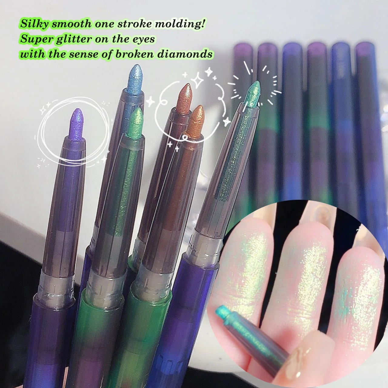 Блестящая подводка для глаз, карандаш, зеленые, золотые, Фиолетовые тени для век с блестками, ложный карандаш для шелкопряда, водостойкий ма...