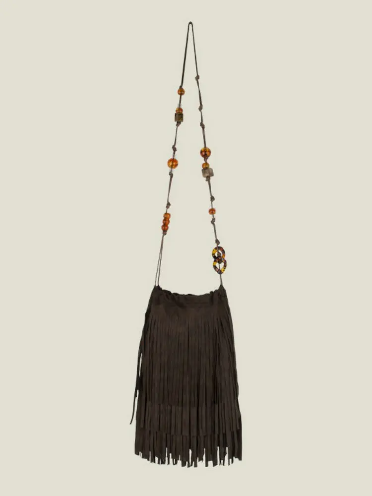 Xiuya Vintage Tassels Shoulder Bag Women 2023 Fashion All-match Summer Beading Messenger Bag Casual Designer Bolso Mujer