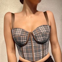 new spring summer sexy top women fashion sleeveless crop off shoulder backless corset plaid female bra camisole cropped bustiers