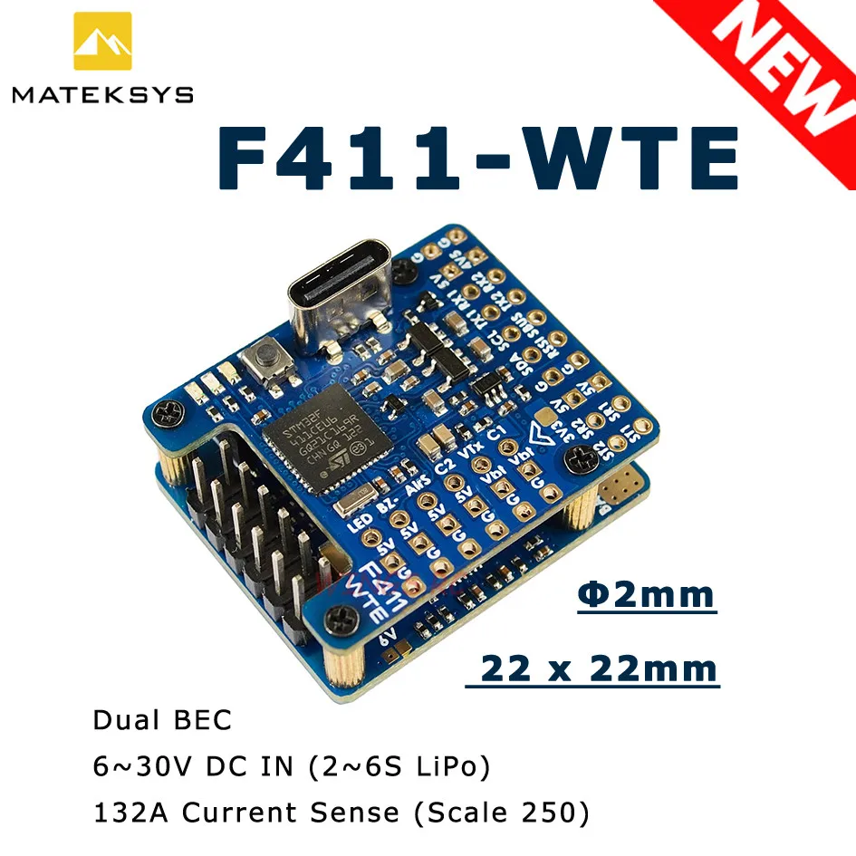 Контроллер полета Matek Mateksys Φ STM32F411 встроенный BEC 5 В выход 2-6S ESC 90A Датчик тока для FPV дрона с неподвижным крылом