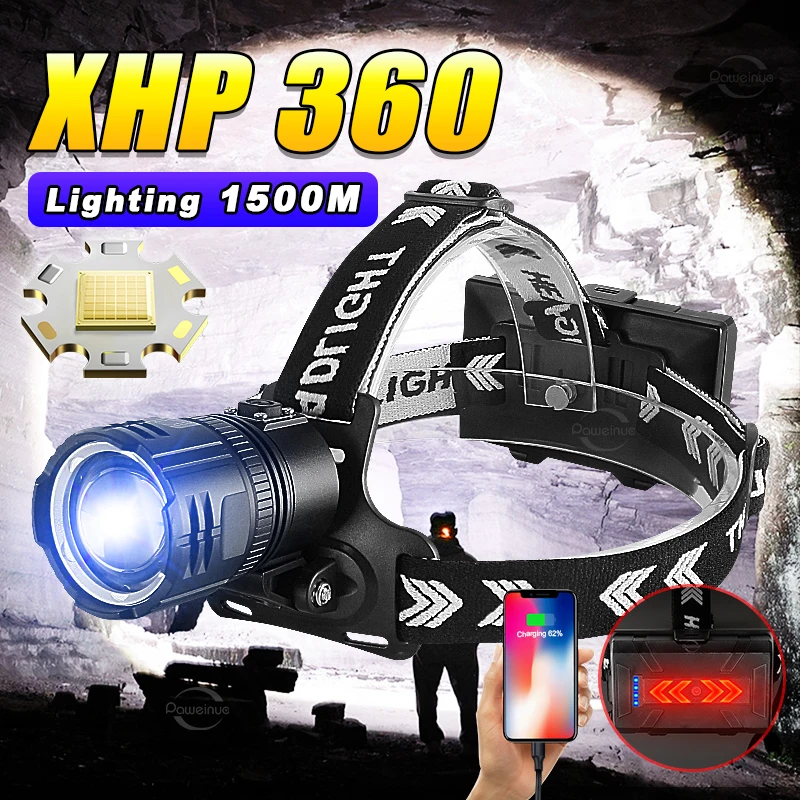 2024 Xhp360 супер мощная светодиодная лампа 36 ядер 18650 USB перезаряжаемый светильник