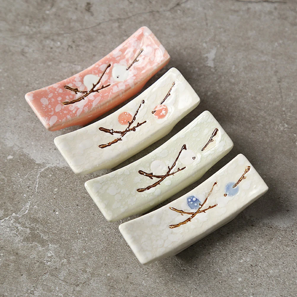 

8pcs Plum Blossom Pattern Ceramic Chopsticks Rest Japanese Style Chopsticks Stand Rack Spoon Fork Holder (Random Color)